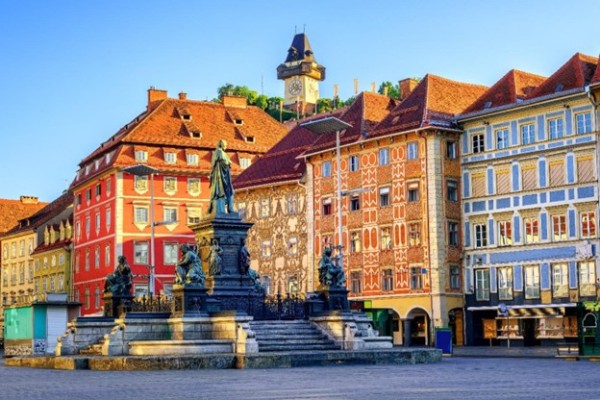 Colorful buildings downtown Graz, Austria