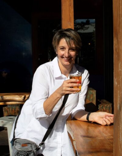 Marion Hofmann at a brewery in Greensboro